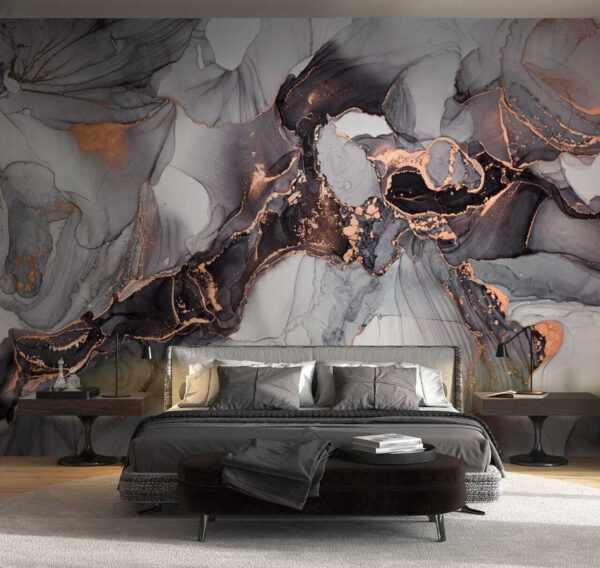 Abstract ontwerp met inkt en metallic Fotobehang Abstract ontwerp met inkt en metallic