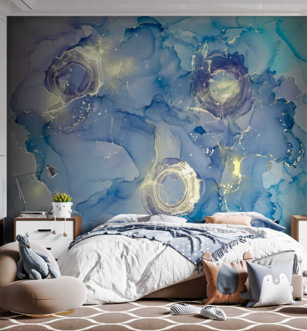 Blauw en wit schilderij Fotobehang Blauw en wit schilderij