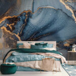 Fotobehang Abstract blauw en metallic patroon.