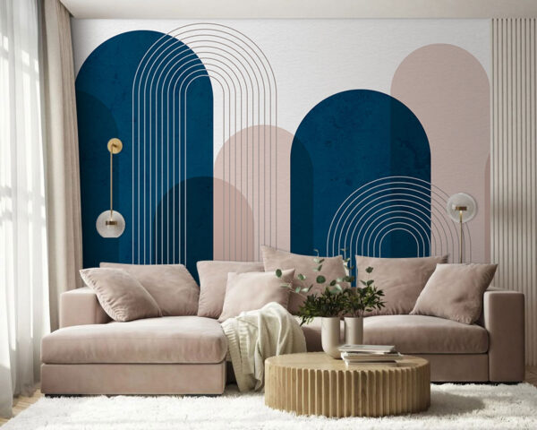 Blauw potje met witte lijnen Fotobehang Blauw potje met witte lijnen