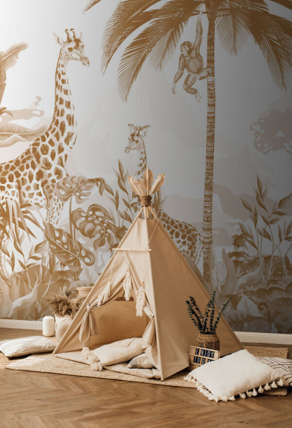 Giraffe en een vogel Fotobehang Giraffe en een vogel