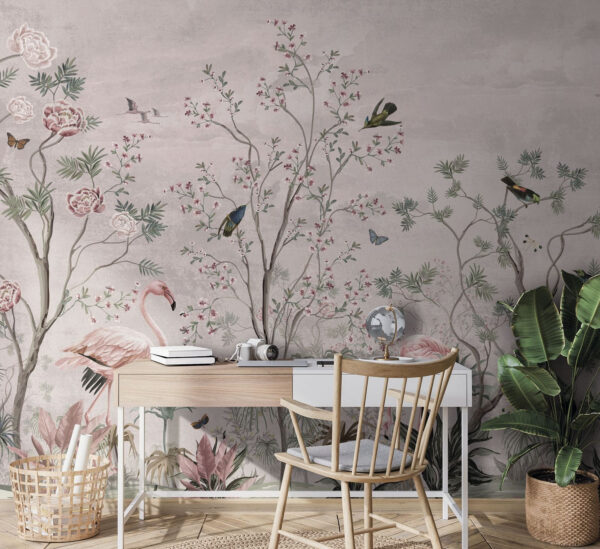 Behang met vogels en planten Fotobehang Behang met vogels en planten