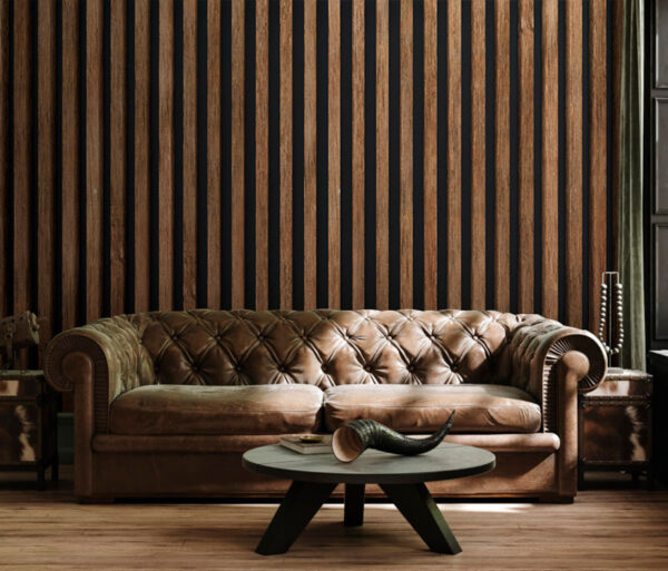 Houten latten met donkere achtergrond Fotobehang Houten latten met donkere achtergrond