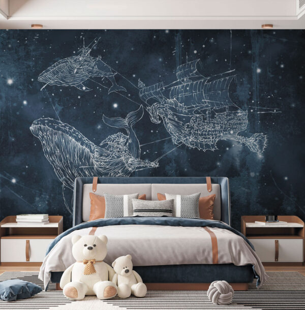 Tekening van een walvis Fotobehang Tekening van een walvis