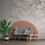 Fotobehang Schaduw van bladeren op een muur