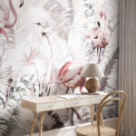 Fotobehang Roze flamingo met lange nek