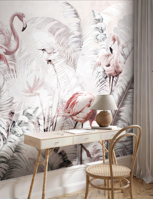 Roze flamingo met lange nek Fotobehang Roze flamingo met lange nek