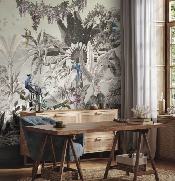 Muurschildering van vogels en planten Fotobehang Muurschildering van vogels en planten