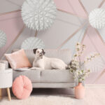 Fotobehang Wit en roze geometrisch ontwerp