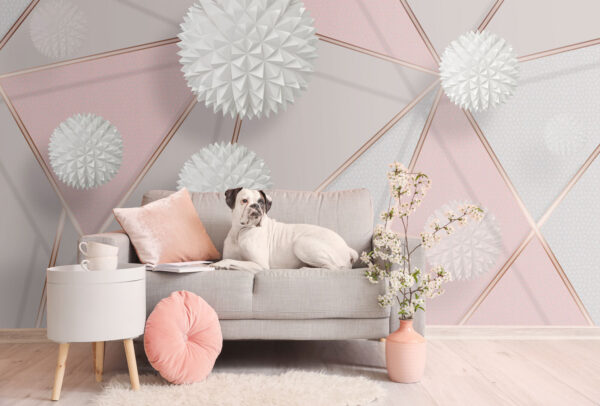 Wit en roze geometrisch ontwerp Fotobehang Wit en roze geometrisch ontwerp
