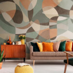 Fotobehang Abstracte pastelvormen overlappen elkaar op creatieve wijze