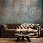 Fotobehang Abstract groenblauw en koperkleurig geometrisch patroon.