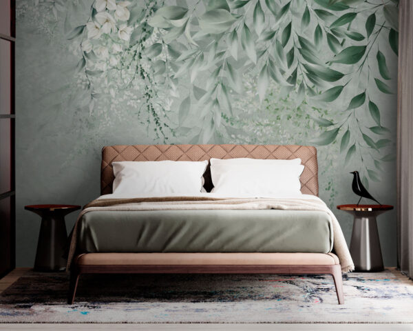 Florale elegantie met subtiele bladeren Fotobehang Florale elegantie met subtiele bladeren
