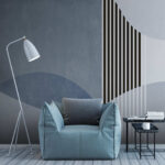 Fotobehang Geometrisch abstract in blauwe tinten.