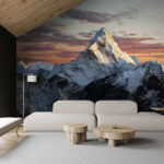 Fotobehang Berg met sneeuw op de top
