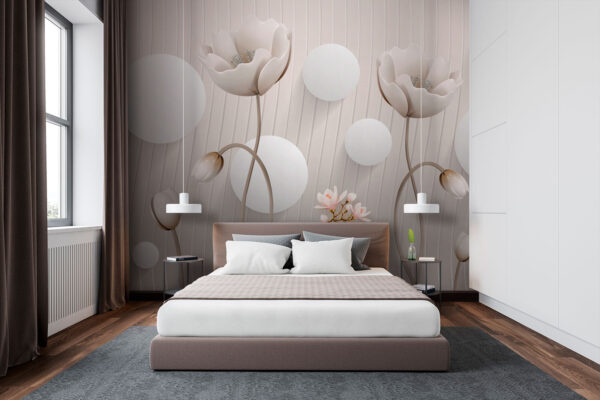 Behang met bloemen en cirkels Fotobehang Behang met bloemen en cirkels