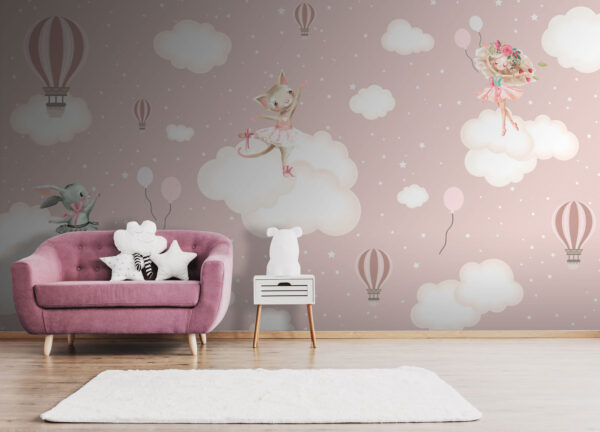 Balletdieren dansen op wolken Fotobehang Balletdieren dansen op wolken
