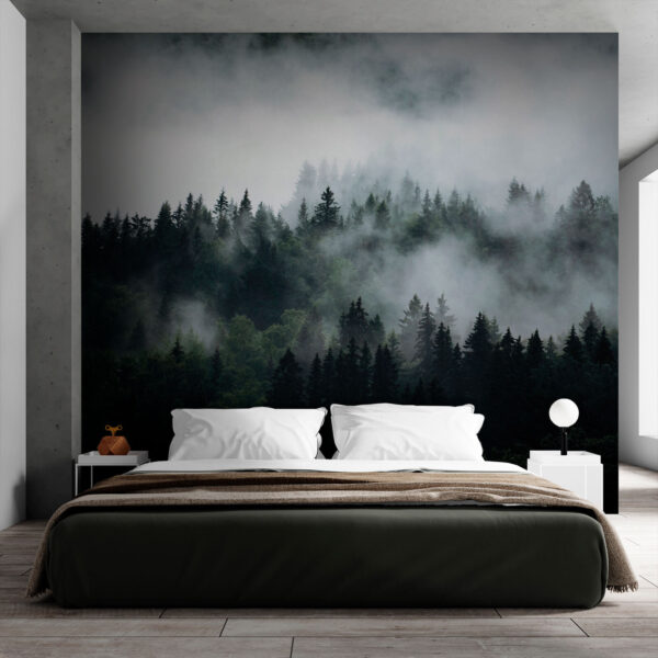 Mistig landschap met bomen Fotobehang Mistig landschap met bomen