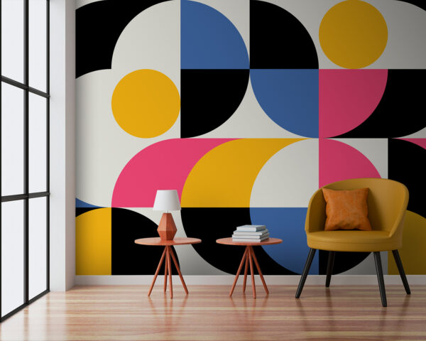 Gele cirkel met grijze achtergrond Fotobehang Gele cirkel met grijze achtergrond