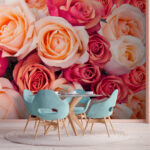 Fotobehang Groep roze en witte rozen