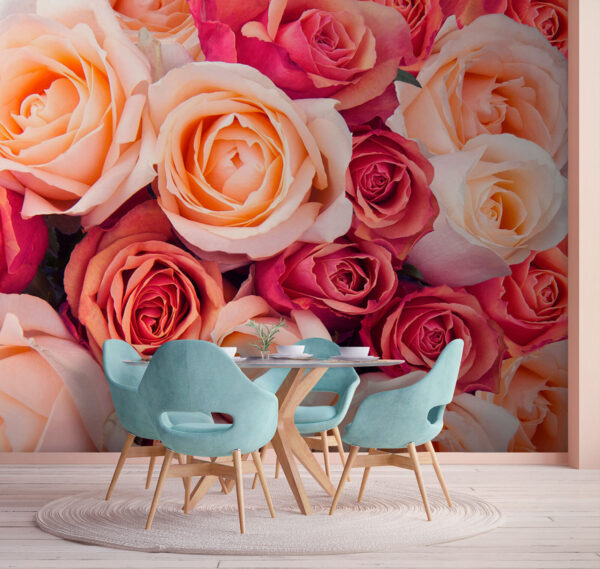 Groep roze en witte rozen Fotobehang Groep roze en witte rozen
