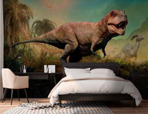 Dinosaurus met hoorns en een lange nek Fotobehang Dinosaurus met hoorns en een lange nek