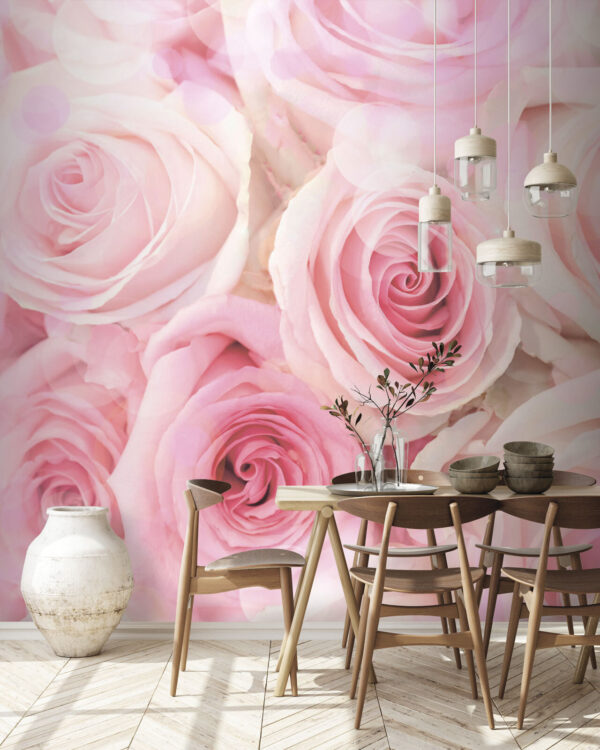 Groep roze rozen Fotobehang Groep roze rozen