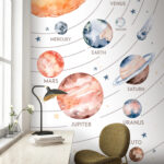 Fotobehang Aquarel van een planeet met ringen