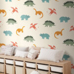Fotobehang Patroon van tekenfilmdinosaurussen
