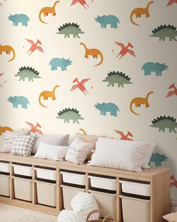 Patroon van tekenfilmdinosaurussen Fotobehang Patroon van tekenfilmdinosaurussen