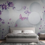 Fotobehang Witte cirkel met paarse bloemen
