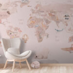 Fotobehang Wereldkaart met dieren