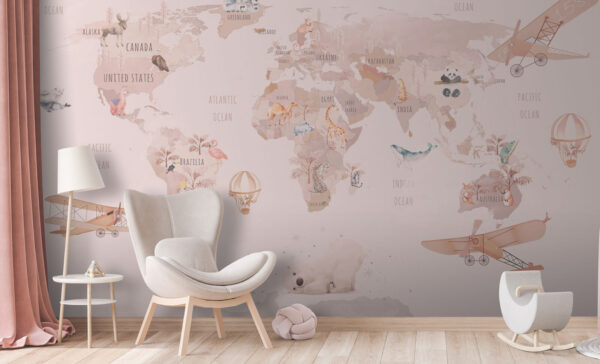 Wereldkaart met dieren Fotobehang Wereldkaart met dieren