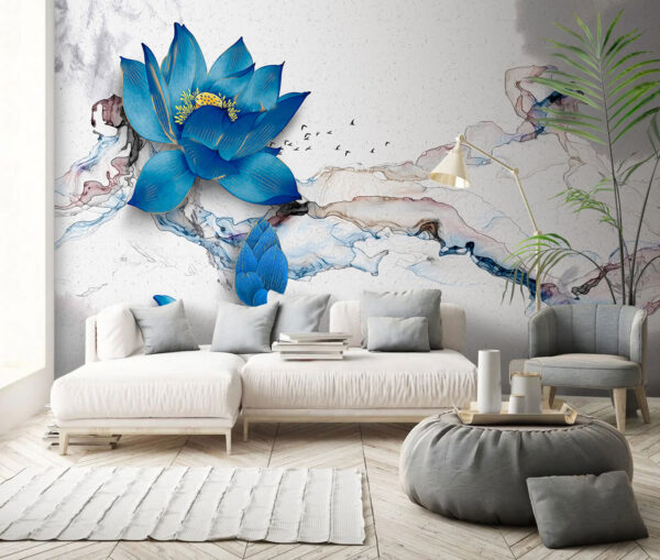 Blauwe bloem met geel hart Fotobehang Blauwe bloem met geel hart