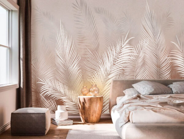 Elegante palmbladeren op zachte achtergrond Fotobehang Elegante palmbladeren op zachte achtergrond