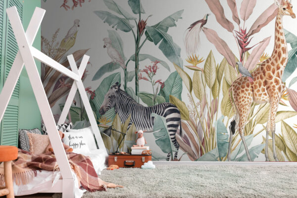 Giraffe met een vogel op zijn rug Fotobehang Giraffe met een vogel op zijn rug