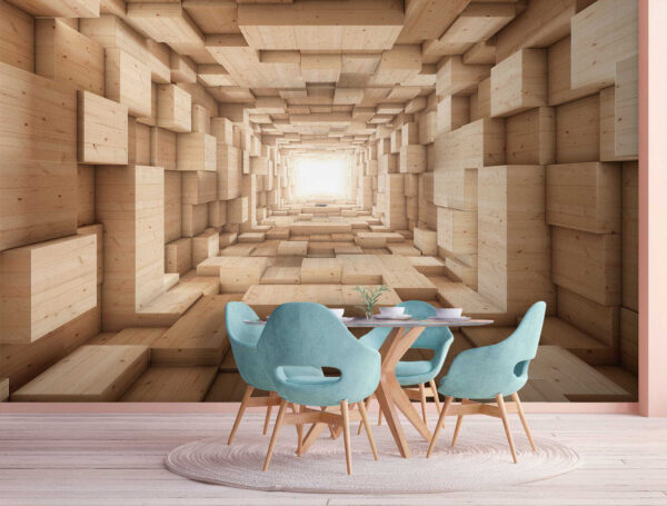 Houten doos aan een muur Fotobehang Houten doos aan een muur