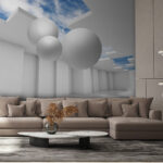 Fotobehang Witte kamer met witte muren en witte ballen
