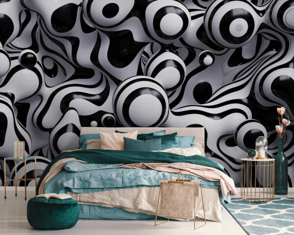 Abstracte wervelpatronen in zwart en wit Fotobehang Abstracte wervelpatronen in zwart en wit