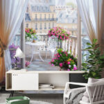 Fotobehang Sereen Parijs balkon met bloemen