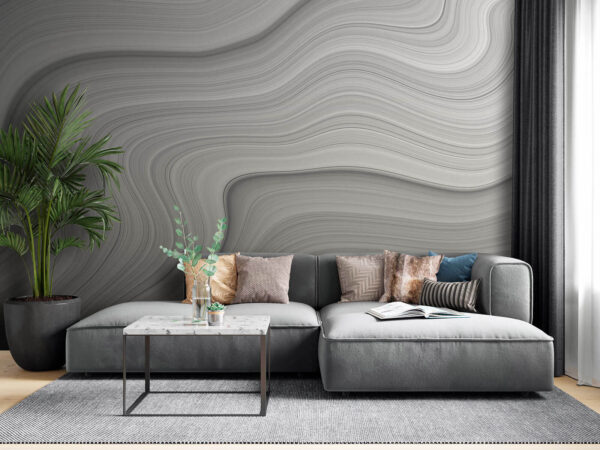Witte en grijze golvende lijnen Fotobehang Witte en grijze golvende lijnen