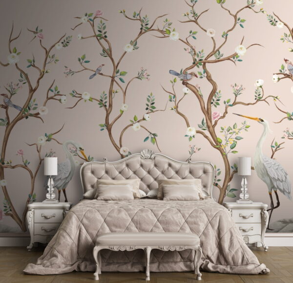 Behang met vogels en bloemen Fotobehang Behang met vogels en bloemen