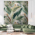 Fotobehang Patroon van groene bladeren en bloemen
