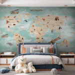Fotobehang Wereldkaart met dieren