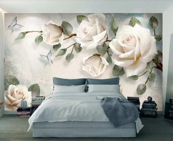 Elegante rozen met delicate vlinders Fotobehang Elegante rozen met delicate vlinders