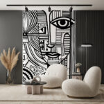 Fotobehang Zwart-wit tekening van het gezicht van een vrouw