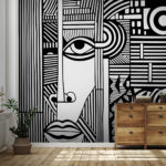 Fotobehang Zwart-wit tekening van een gezicht