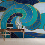 Fotobehang Blauwe en witte golven