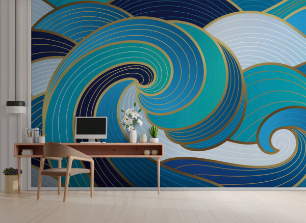 Blauwe en witte golven Fotobehang Blauwe en witte golven