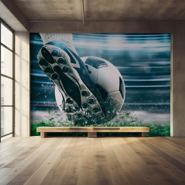Voetbalschoen raakt de bal Fotobehang Voetbalschoen raakt de bal